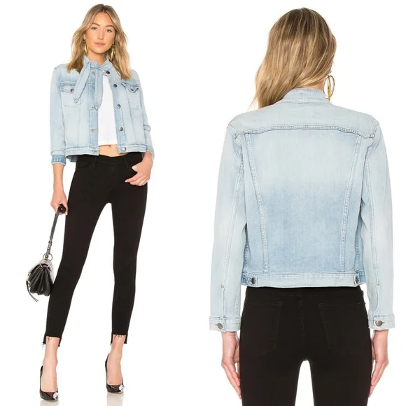 FRAME // le tie neck button front slim fit soft stretch denim jacket littleton - Picture 15 of 16